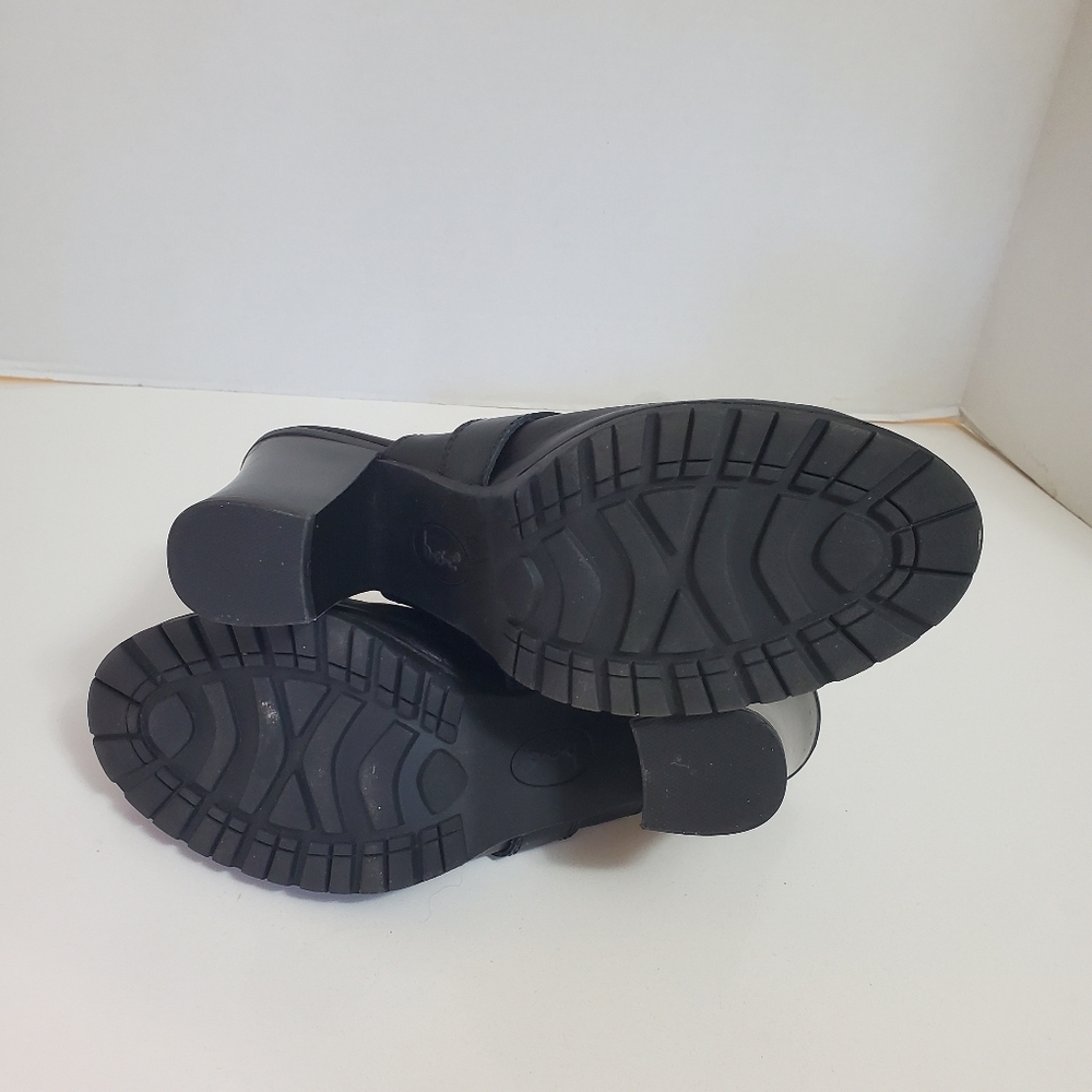 BOC Black Leather Heeled Clogs With Side Buckle Western, Size 9 - Picture 9 of 13